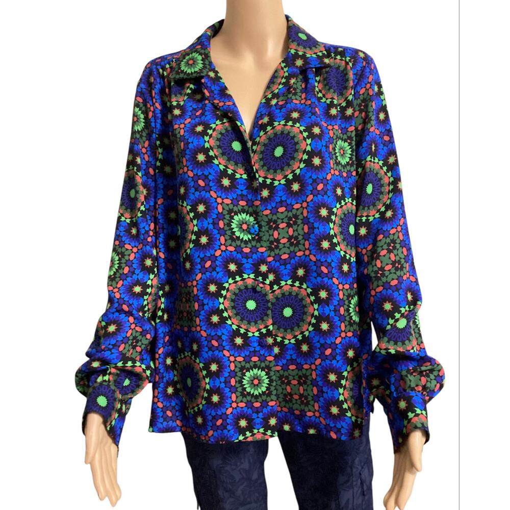 Piombo Italian Design Kaleidoscope Mosaic Button Down Blouse EUR XL/US 16